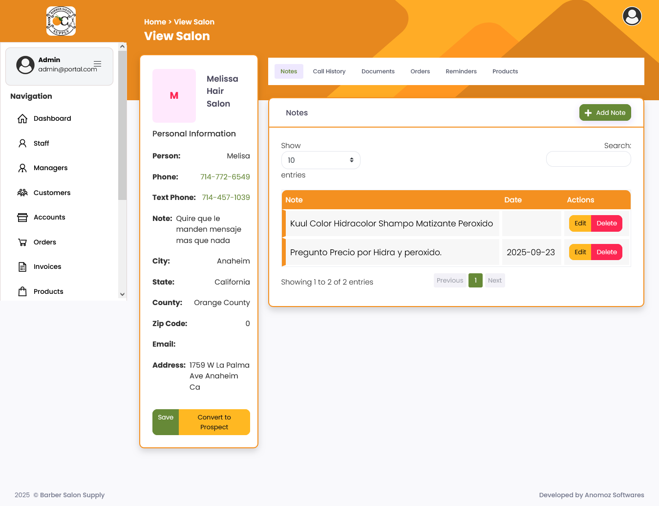 Barber Salon Supply dashboard screenshot