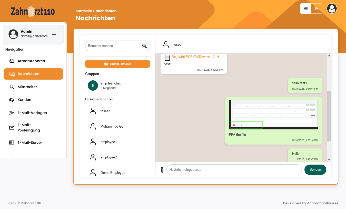 Zahnarzt 110 dashboard screenshot